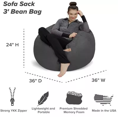 Sofa Sack - Plush Ultra Soft Memory Foam Bean Bag Chair With Microsuede  • £26.02