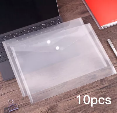 10 Pcs Clear A4 Popper Wallets Plastic Document Folders Envelope ID Holder UK • £5.29