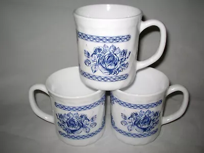 $18.19 • Buy 3 Arcopal France Honorine Pattern Coffee Cup Mug 3 1/2  H Blue Flowers Roses  