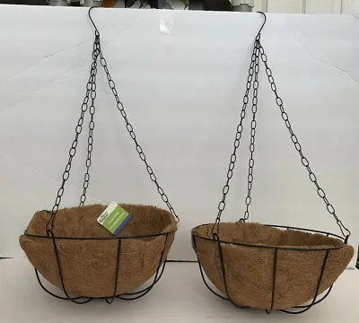 2 Hanging Coconut Basket Planter Flower Pot Back Black Metal Frame Hanger 10'' • $10.99