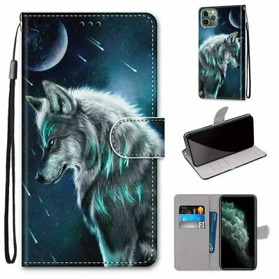 For IPhone 11 12 Pro Max XR XS 6 7 8 SE Wolf Moon Flip Card Wallet Phone Case  • $4.69