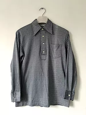 Vintage 70s JAPANESE Resort Shirt M-L Grey Nylon GEOMETRIC 41  Studio54 Disco • £18.81