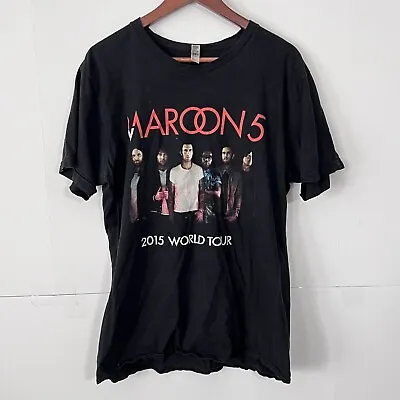 American Apparel Mens T-Shirt Size L Black Maroon 5 2015 World Tour 100% Cotton • $24.88