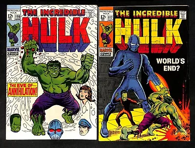 Incredible Hulk Lot X2 #116 & #117 - World's End Marvel Comics 1969 (XO) 49 • $9.99