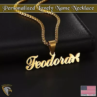 Personalized Custom Name Necklace Box Chain Butterfly Pendant Women Gold Jewelry • $17.91