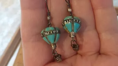 Native American Turquoise Hot Air Balloon Earrings Incredible Inlay • £79