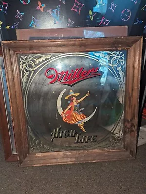 Vintage 1984 Miller High Life Mirror Women On Half Moon 19  By 19  See Pictures • $45