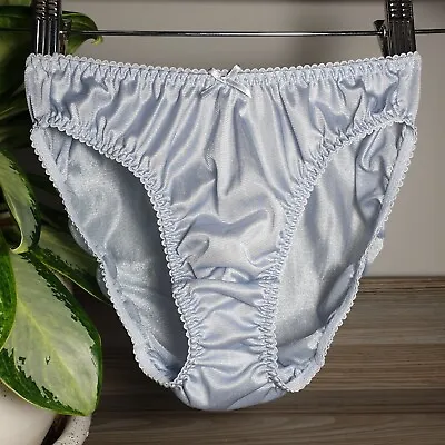 Double Nylon Gusset Panty Slippery Silver Bikini Size 5 Sissy High Leg VTG Brief • $29.27