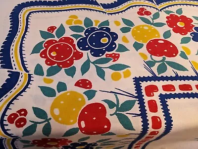 Vintage Tablecloth Heavy Cotton Fruit/flowers With Polka Dots 1950s • $23