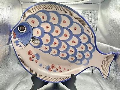 Vietri Solimene Italy  Fish Shaped Platter Hand Painted Blue 16.5 L Numbered • $29.99