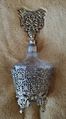 Vintage Ornate Glass Metal Perfume Bottle Filligree Ormolu Gold NO DAUBER  • $29.99
