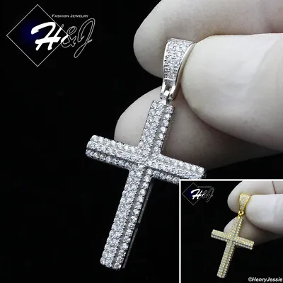 Men Women 925 Sterling Silver Icy Bling Cz Gold Plated/silver Cross Pendant*s362 • $29.99