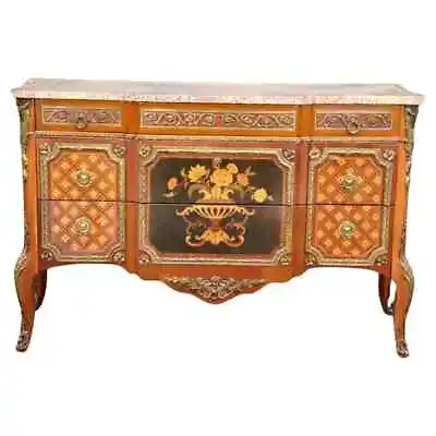 Superb Inlaid French Louis XV Bronze Mounted Marble Top Commode • $2656