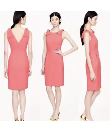 J Crew Origami Bow Sheath Dress Size 6 Coral Pink Wool Stretch Retro Classic • $65