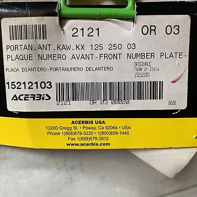 15212103 Acerbis Front Number Plate Kawasaki KX125 Kx125 KX250 Kx250 2003 • $20