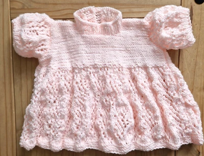 £15 • Buy Pink Hand Knitted Lace Baby Dress 0-6 Months