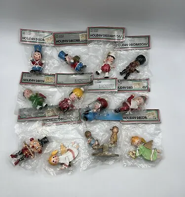 Lot Of 12 Vintage Wooden Christmas Ornaments Santa Soldier Band Angel SEALED • $55