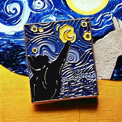 Starry Night Sky Black Cat Van Gogh Painting Art Metal Pin Badge Brooch Enamel • $12.99