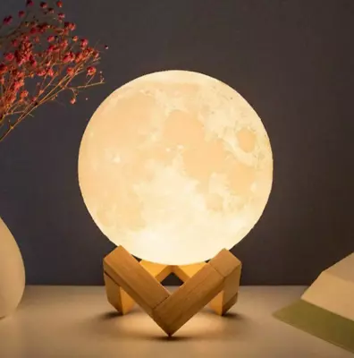 8cm LED Moon Lamp Night Light Battery Powered With Lamp Stand • $7.99