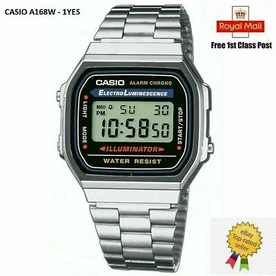 £18.99 • Buy  CASIO Retro Classic Unisex Digital Steel Bracelet Watch-A168WA- Silver-Warranty