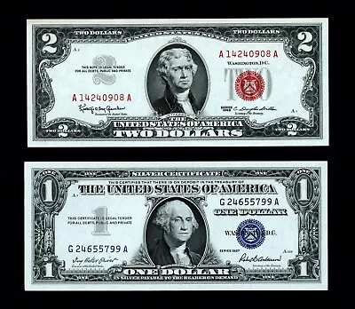 1963   $2 Red Seal Legal Tender  &  1957  $1 Silver Certificate Uncirculated ! • $58