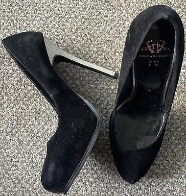 Holly Willoughby Black Suede Shoes With Silver Bling Heels Size 3 • £4