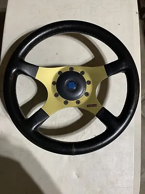 FORMULING FRANCE STEERING WHEEL GOLD ANODIZED 4 SPOKE LEATHER W/HUB GM Horn NICE • $250