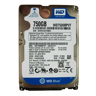 Western Digital 750GB WD7500BPVT Laptop Hard Drive 5400RPM SATA 2.5 Inch HDD • £21.59