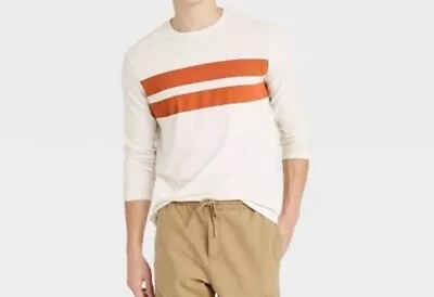 Good Fello Mens Long Sleeve T-Shirt M White Orange Stripe Dog Bone Regular NWT • $17.50