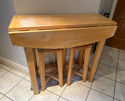 £79 • Buy Marks & Spencer M&S Home Oak Wood Drop Leaf Table & 2 Stools Set - Used - Good