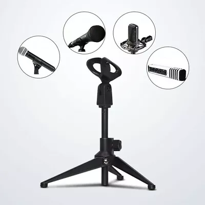 Adjustable Microphone Desk Stand Tripod Desk Top Clip Holder Foldable Table Mic • £4.79