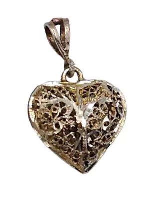 Sterling Silver .925 Filigree Puffy Heart Pendant Vintage 2.8 Grams • $19.99