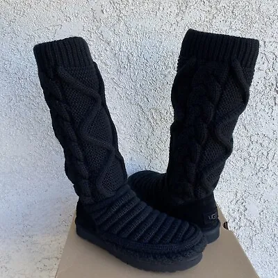 Ugg Classic Tall Chunky Knit Cardy Black Sheepskin Insole Boots Size Us 11 Women • $161.49