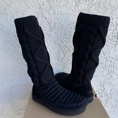 Ugg Classic Tall Chunky Knit Cardy Black Sheepskin Insole Boots Size Us 9 Women • $144.49