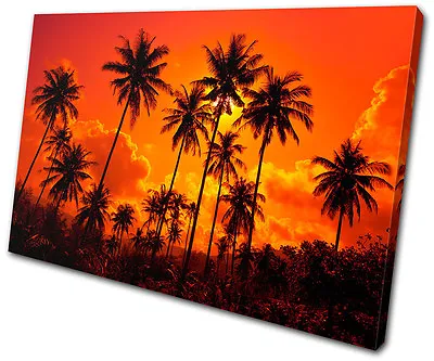 Sunset Seascape Palm Trees SINGLE CANVAS WALL ART Picture Print VA • £24.99