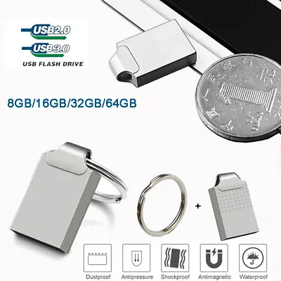 Mini USB Flash Drive 64GB 32GB USB Stick 2.0 3.0 Metal Memory Storage Thumb Disk • £3.35