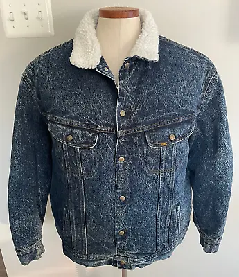 Vintage Lee Sherpa Jean Jacket Sz XL Snap Front Denim Coat USA Made • $55