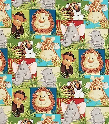 Jungle Zoo Cotton Fabric - Patty Reed (2010) - Lion Monkey Tiger -  36  X 29  • $5