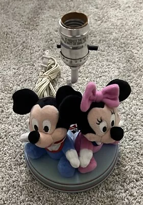 Disney Plush Baby Mickey And Minnie Mouse Nursery Lamp Vintage 1980s Blue Pink • $29.95