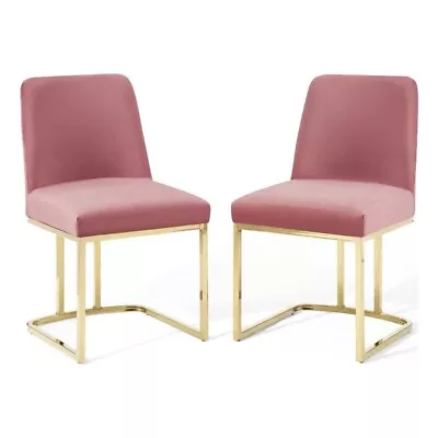 Modway Amplify 18  Modern Velvet Dining Chair In Dusty Rose Pink/Gold (Set Of 2) • $143.63