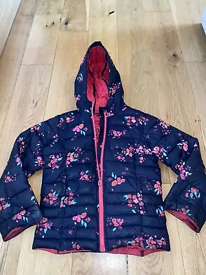 Joules Navy Floral Padded Coat Age 7/8 Years • £6