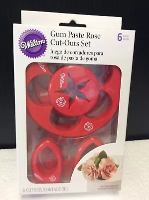 NEW Wilton Gum Paste Rose Flower Cut-Outs 6 Pc Cutters  #417-7556 Instructions • $5.95