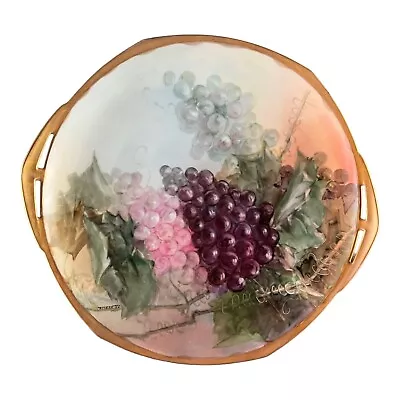 RARE Vtg MZ Austria Artist Signed Grapes Stilllife Plate Server W/ Handles 10” • $47.99