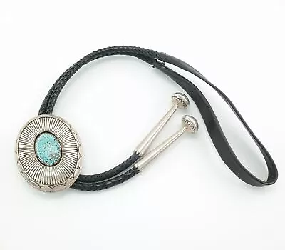 Sterling Silver Blue Turquoise Spiderweb Indian Mountain Bolo Tie Necklace • $1495