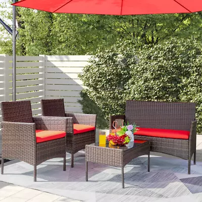 4 Piece Table And Chairs Outdoor Patio Furniture Set With Red Cushions Clearance • $199.99