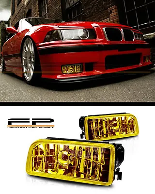 1992-1999 BMW E36 M3 3 Series Fog Light Front Bumper Lamp Yellow Glass Lens PAIR • $38.99