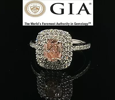Diamond Halo Ring Fancy Vivid Pink GIA Certified Cushion VS1 1.78 CT 18K W Gold • $12599.99