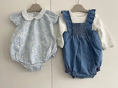 Baby Girls 0-3 Months Blue Floral Romper Outfit Bundle Primark Matalan GC • £10.99