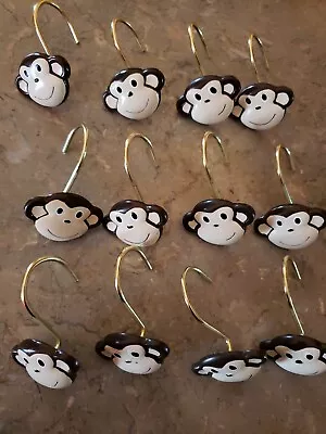 12 Smiling Motion Monkey Heads Allure Resin Shower Curtain Hooks Zoo Animal • $9.99