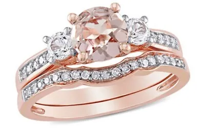 $349 • Buy Women's Engagement/Wedding Ring Set. Morganite, White Sapphire